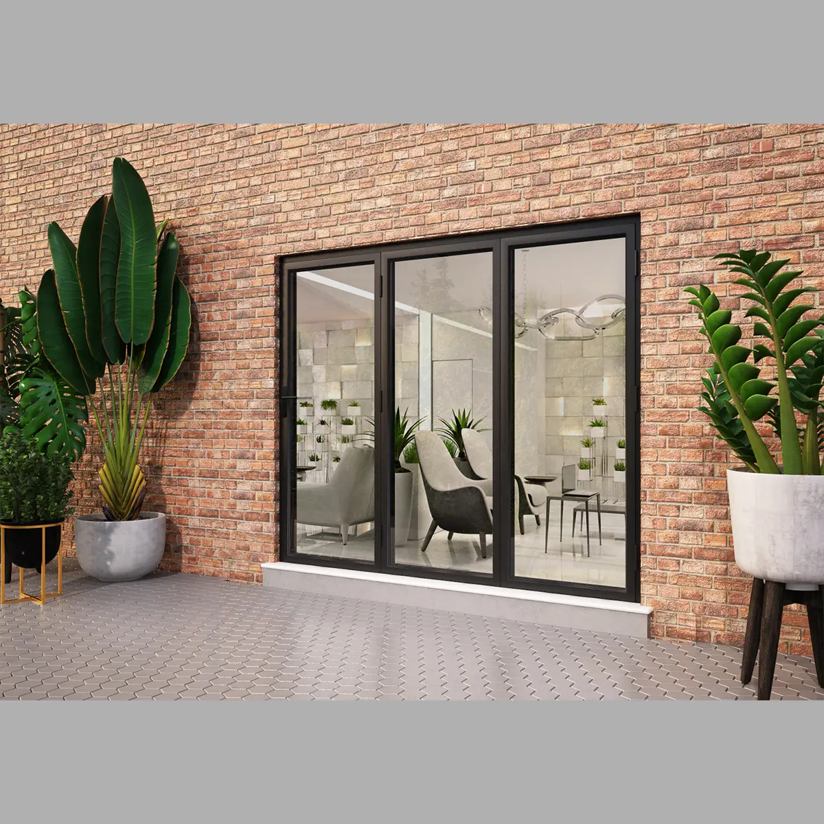 2100 x 2000 3 Panel Black On White Bifold Doors